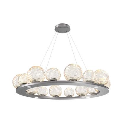 Gaia Ring LED Chandelier in Satin Nickel/Amber Blown Glass (48.5-Inch).