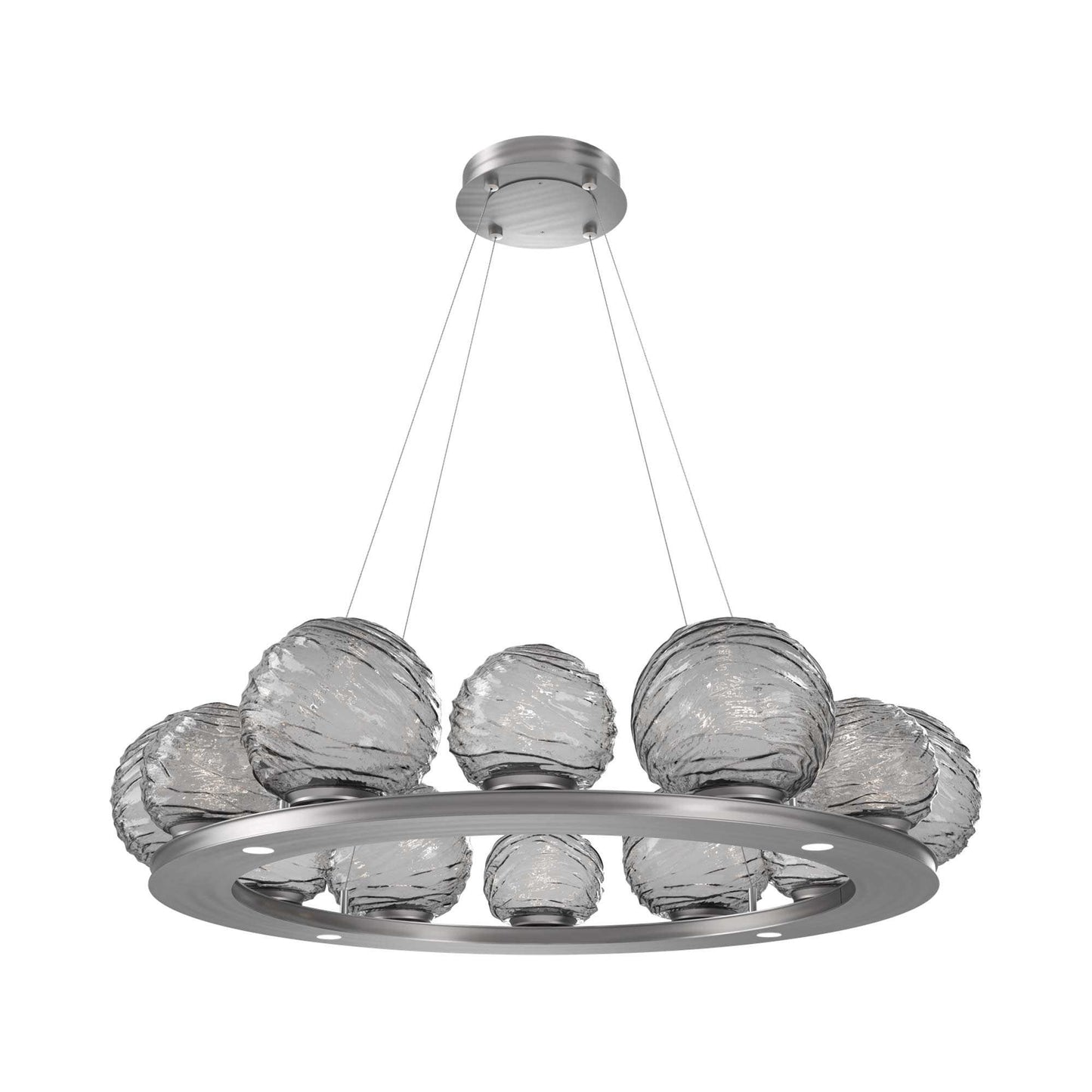 Gaia Ring LED Chandelier in Satin Nickel/Smoke Blown Glass (38.4-Inch).