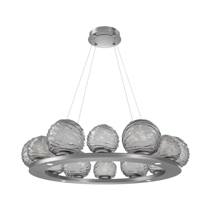 Gaia Ring LED Chandelier in Satin Nickel/Smoke Blown Glass (38.4-Inch).