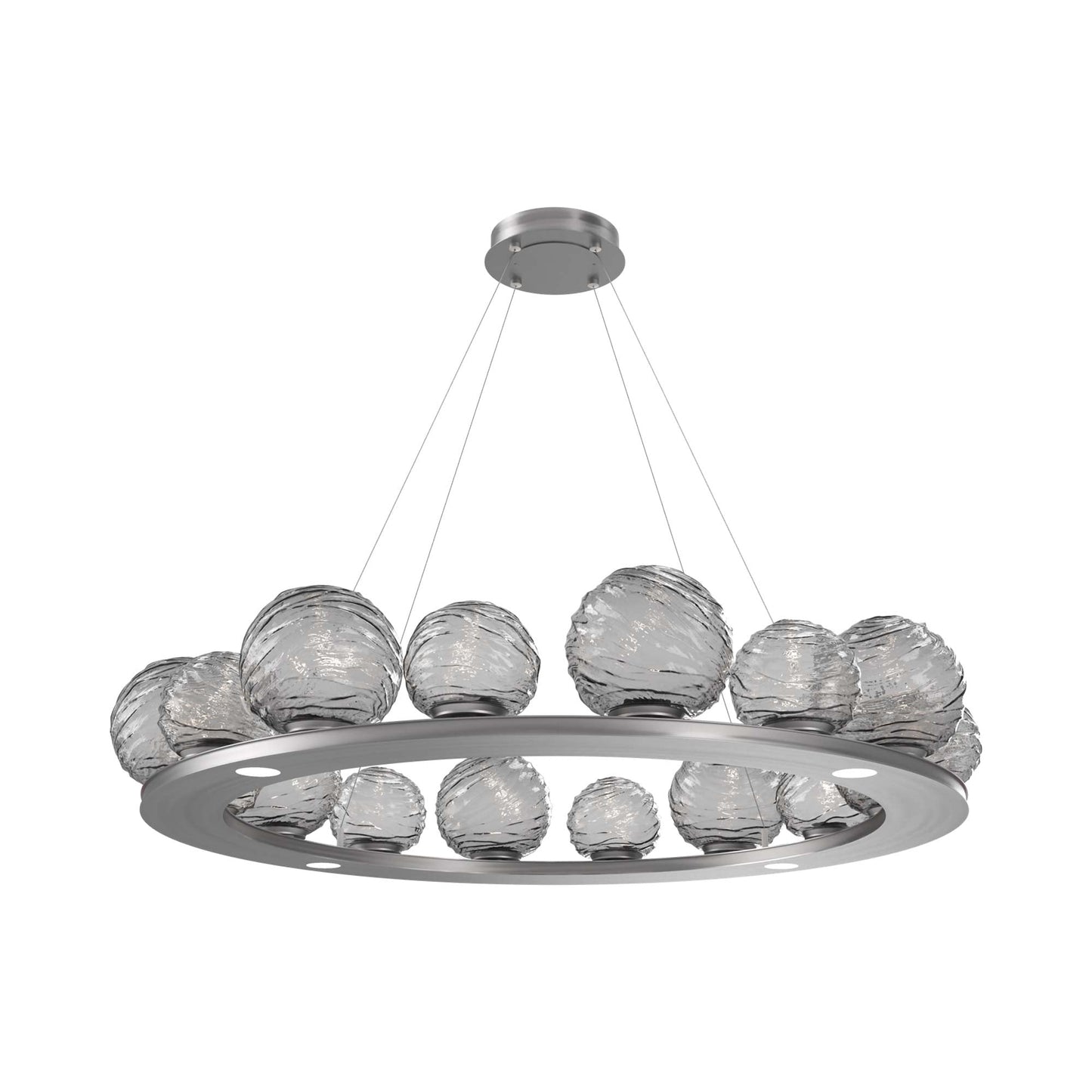 Gaia Ring LED Chandelier in Satin Nickel/Smoke Blown Glass (48.5-Inch).
