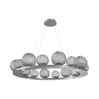 Gaia Ring LED Chandelier in Satin Nickel/Smoke Blown Glass (48.5-Inch).