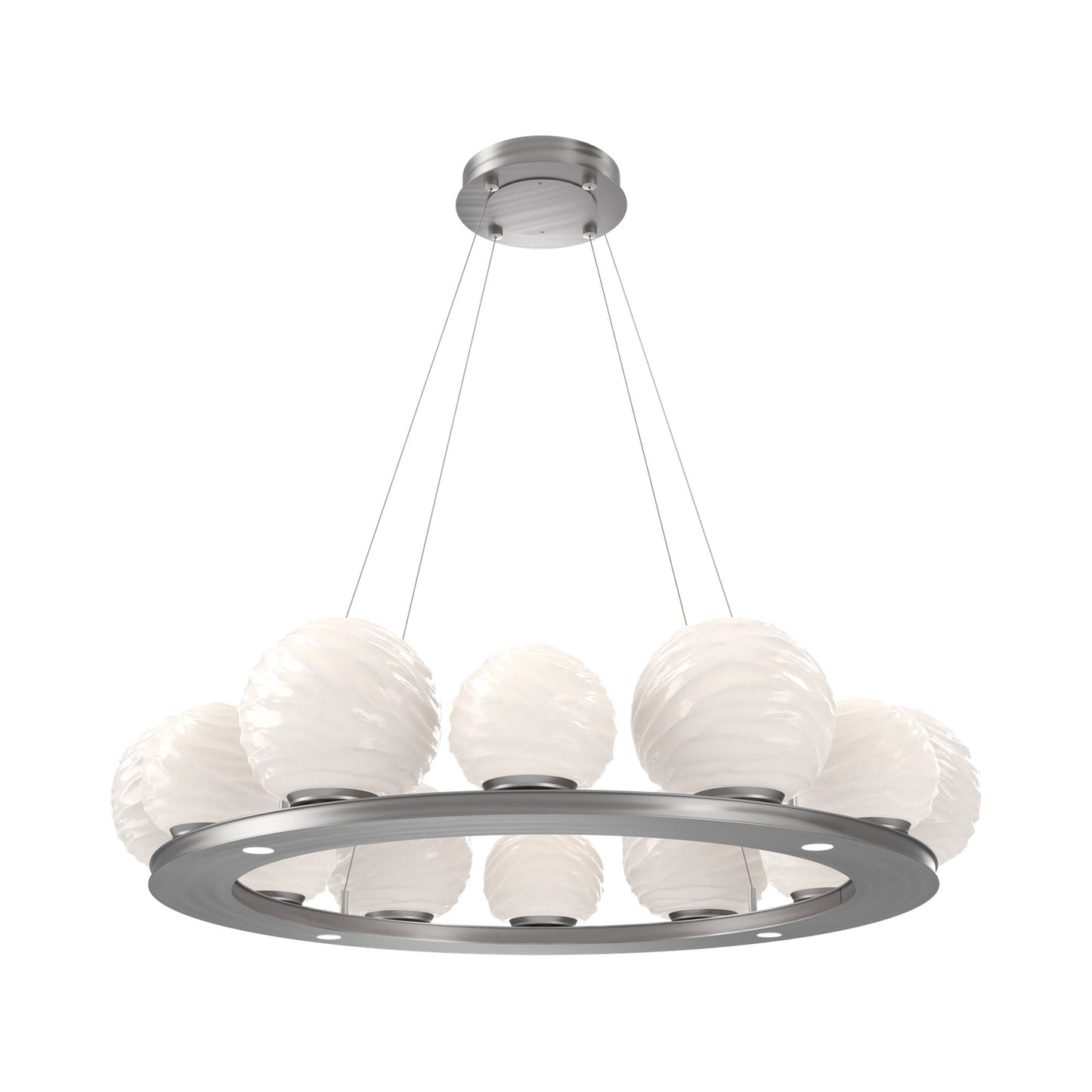Gaia Ring LED Chandelier in Satin Nickel/White Blown Glass (38.4-Inch).