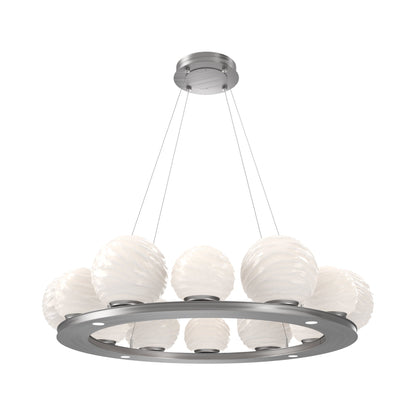 Gaia Ring LED Chandelier in Satin Nickel/White Blown Glass (38.4-Inch).