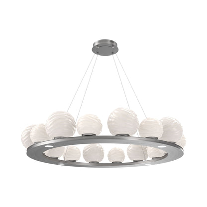 Gaia Ring LED Chandelier in Satin Nickel/White Blown Glass (48.5-Inch).