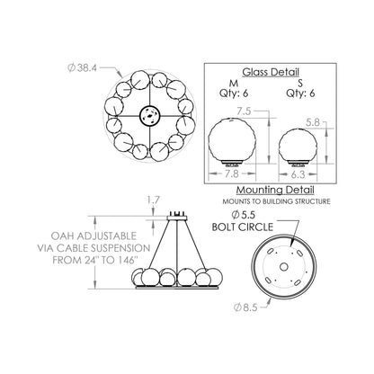 Gaia Ring LED Chandelier - line drawing.