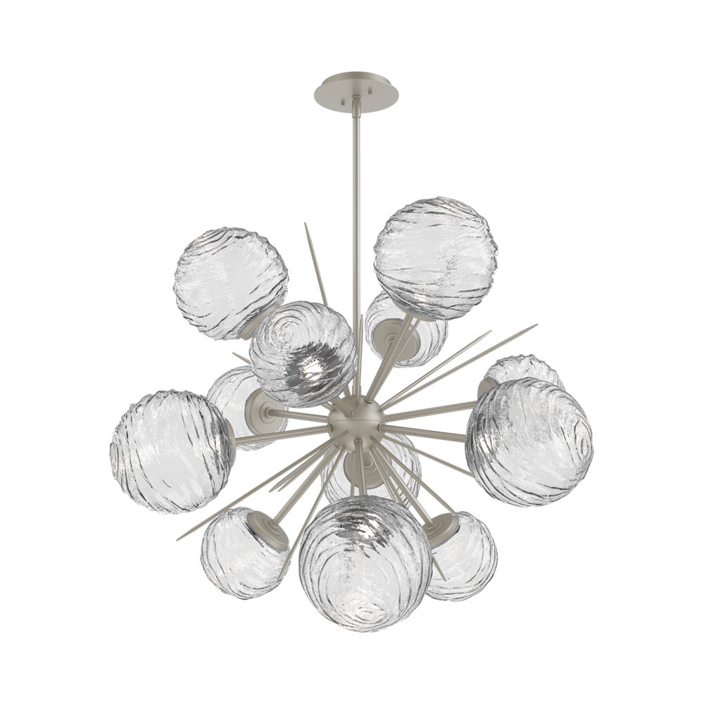 Gaia Starburst LED Chandelier in Beige Silver/Clear Blown Glass (33.3-Inch).