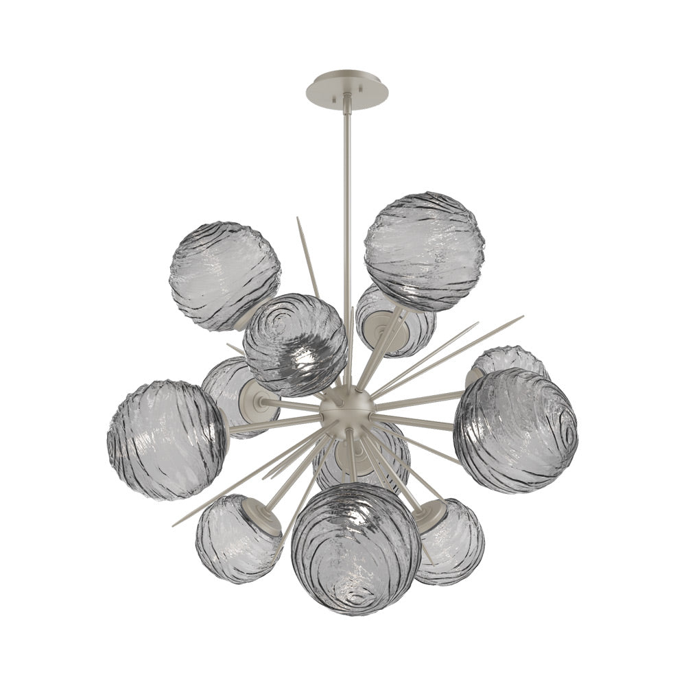 Gaia Starburst LED Chandelier in Beige Silver/Smoke Blown Glass (33.3-Inch).