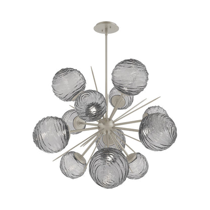 Gaia Starburst LED Chandelier in Beige Silver/Smoke Blown Glass (33.3-Inch).