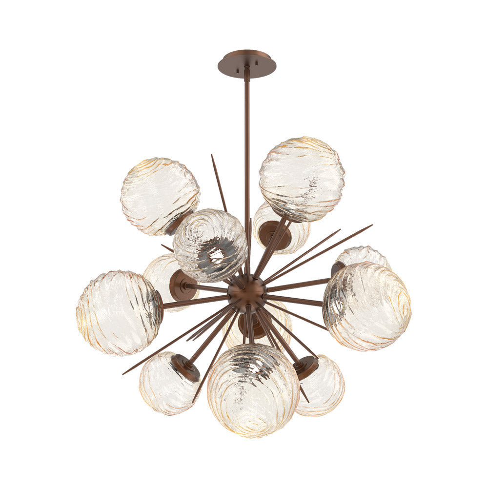 Gaia Starburst LED Chandelier in Burnished Bronze/Amber Blown Glass (33.3-Inch).