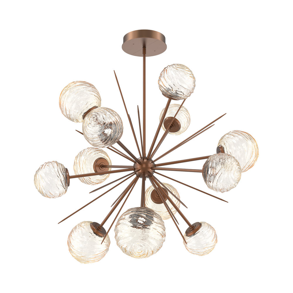 Gaia Starburst LED Chandelier in Burnished Bronze/Amber Blown Glass (43.1-Inch).