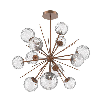 Gaia Starburst LED Chandelier in Burnished Bronze/Clear Blown Glass (43.1-Inch).