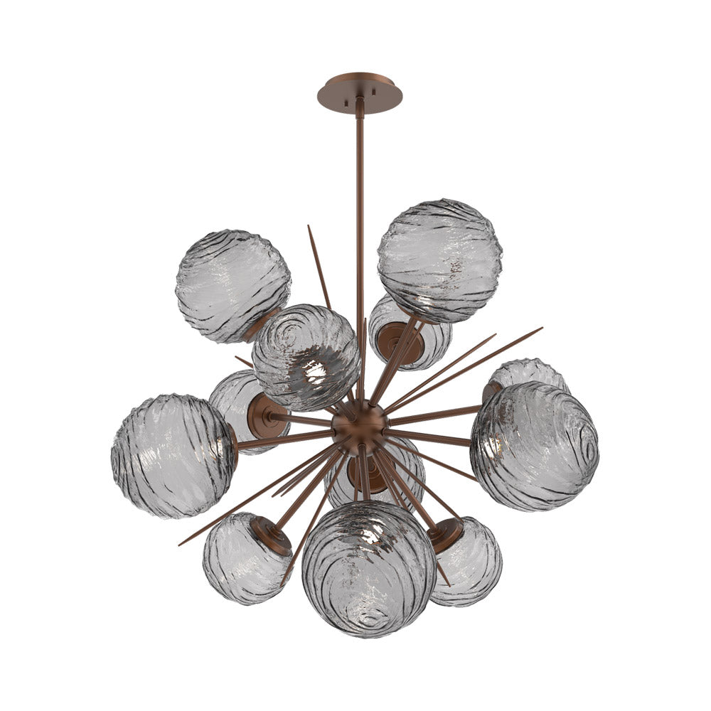 Gaia Starburst LED Chandelier in Burnished Bronze/Smoke Blown Glass (33.3-Inch).
