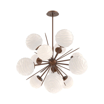 Gaia Starburst LED Chandelier in Burnished Bronze/White Blown Glass (33.3-Inch).