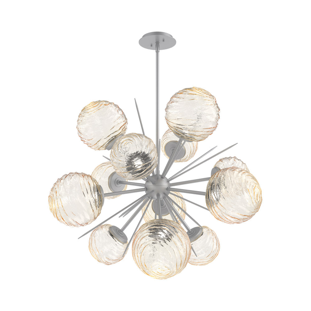 Gaia Starburst LED Chandelier in Classic Silver/Amber Blown Glass (33.3-Inch).