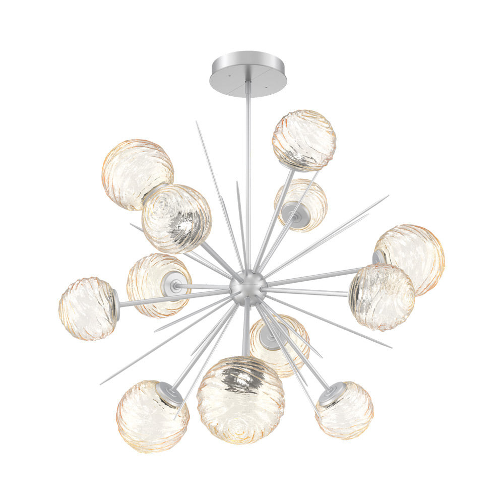 Gaia Starburst LED Chandelier in Classic Silver/Amber Blown Glass (43.1-Inch).