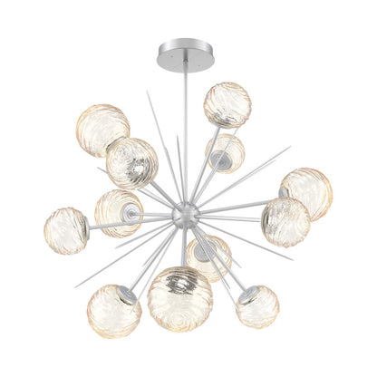 Gaia Starburst LED Chandelier in Classic Silver/Amber Blown Glass (43.1-Inch).