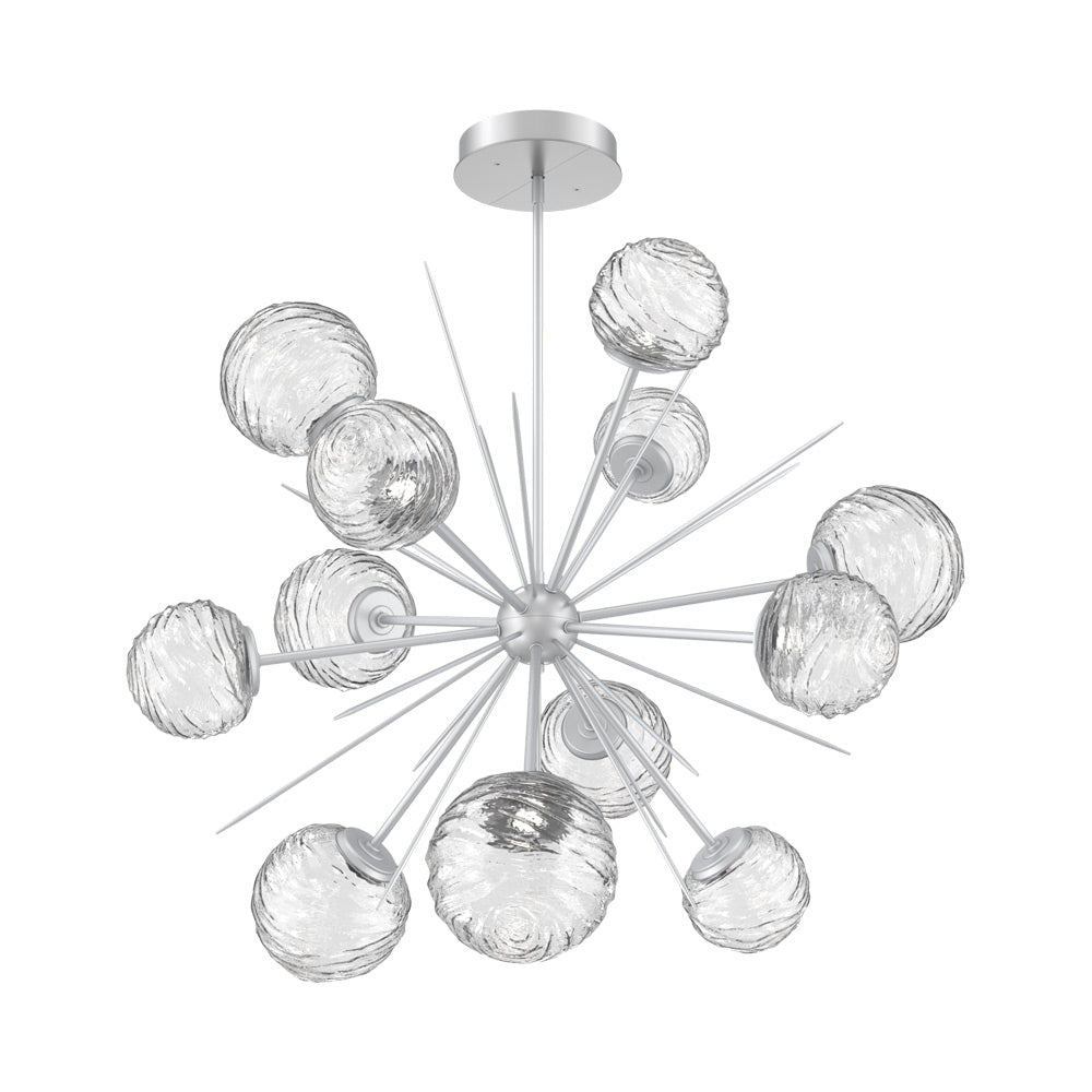 Gaia Starburst LED Chandelier in Classic Silver/Clear Blown Glass (43.1-Inch).