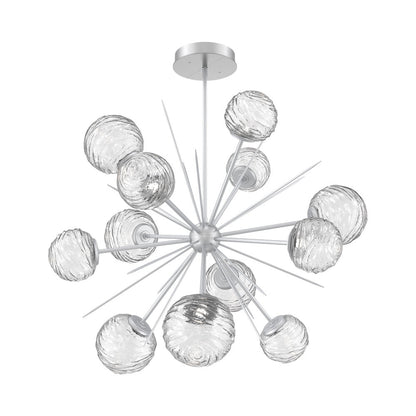 Gaia Starburst LED Chandelier in Classic Silver/Clear Blown Glass (43.1-Inch).