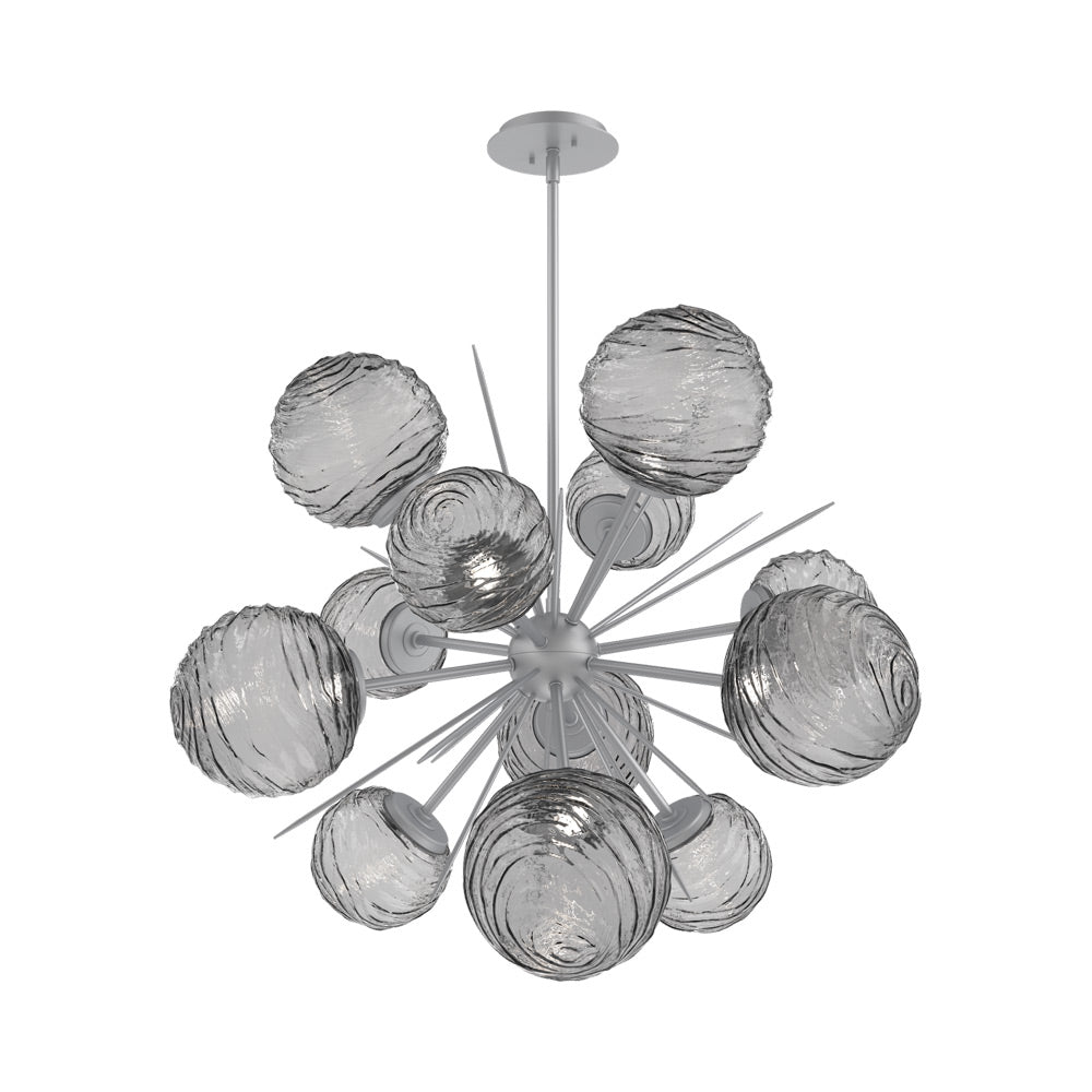 Gaia Starburst LED Chandelier in Classic Silver/Smoke Blown Glass (33.3-Inch).