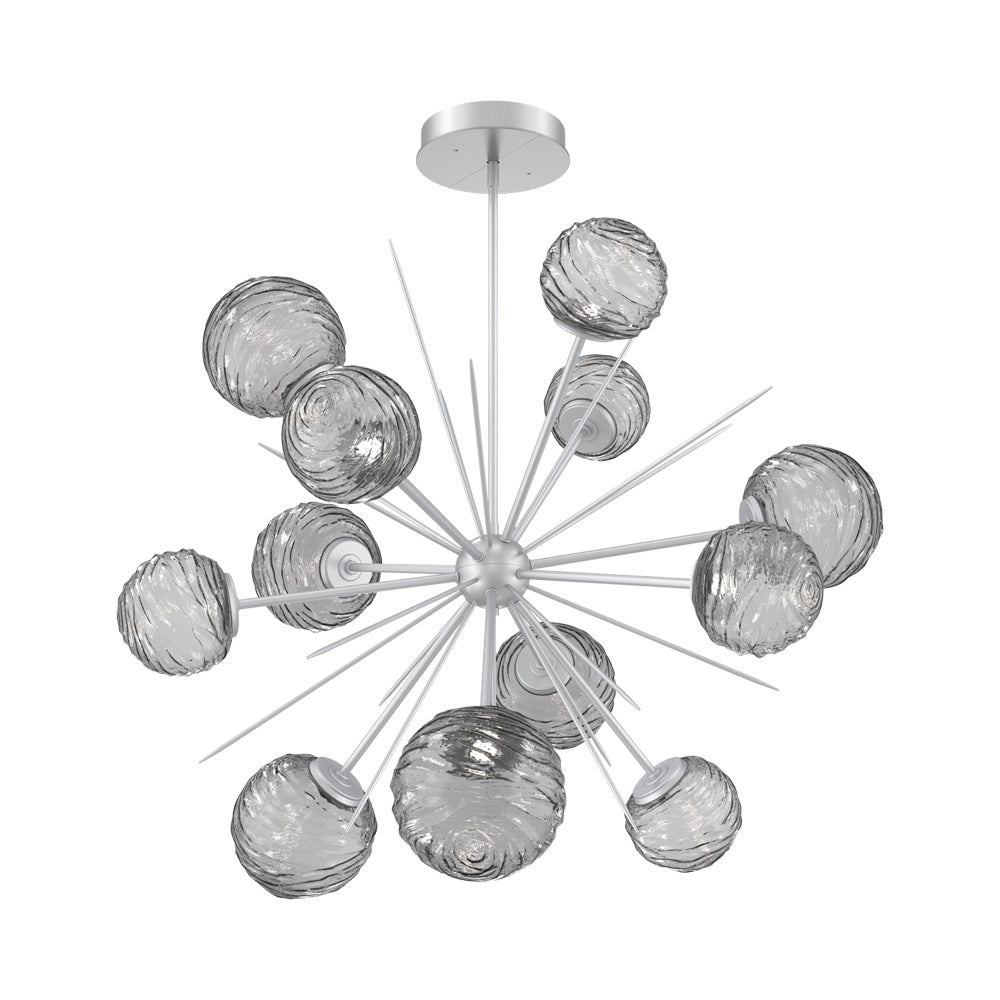 Gaia Starburst LED Chandelier in Classic Silver/Smoke Blown Glass (43.1-Inch).