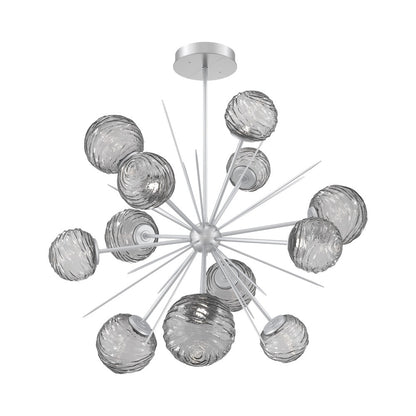 Gaia Starburst LED Chandelier in Classic Silver/Smoke Blown Glass (43.1-Inch).