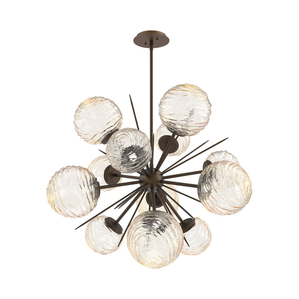 Gaia Starburst LED Chandelier in Flat Bronze/Amber Blown Glass (33.3-Inch).