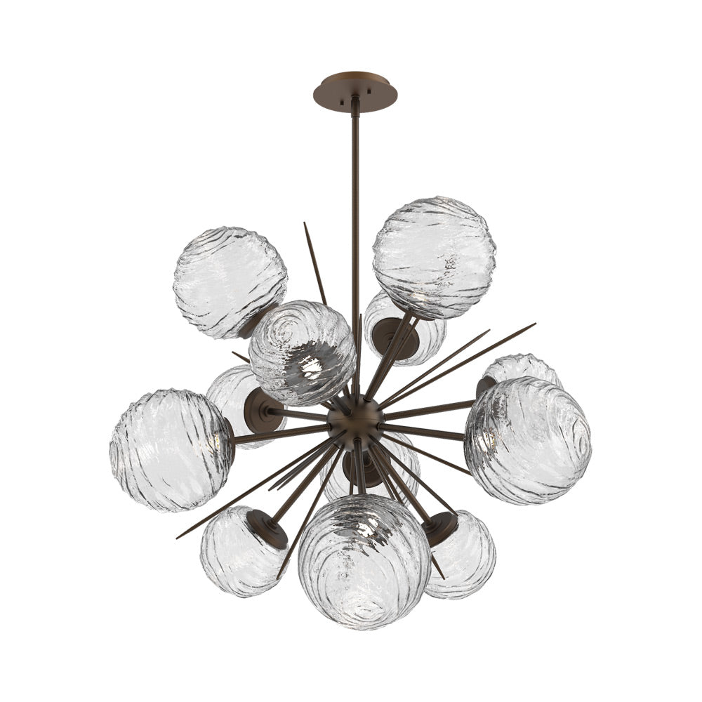 Gaia Starburst LED Chandelier in Flat Bronze/Clear Blown Glass (33.3-Inch).