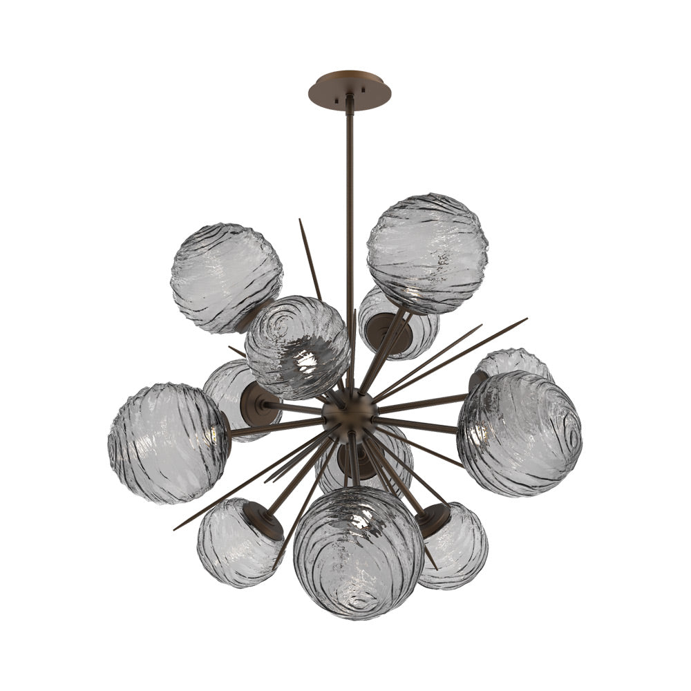 Gaia Starburst LED Chandelier in Flat Bronze/Smoke Blown Glass (33.3-Inch).