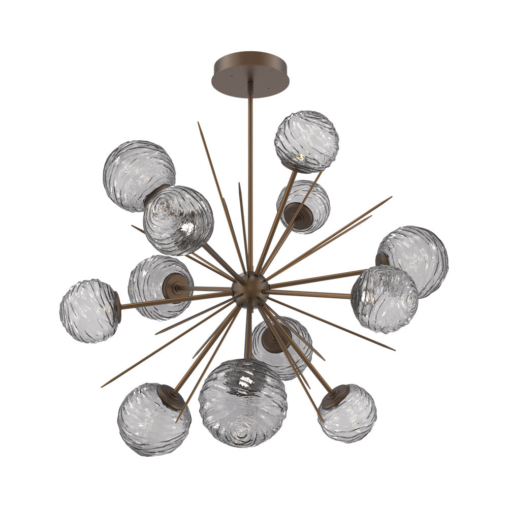 Gaia Starburst LED Chandelier in Flat Bronze/Smoke Blown Glass (43.1-Inch).
