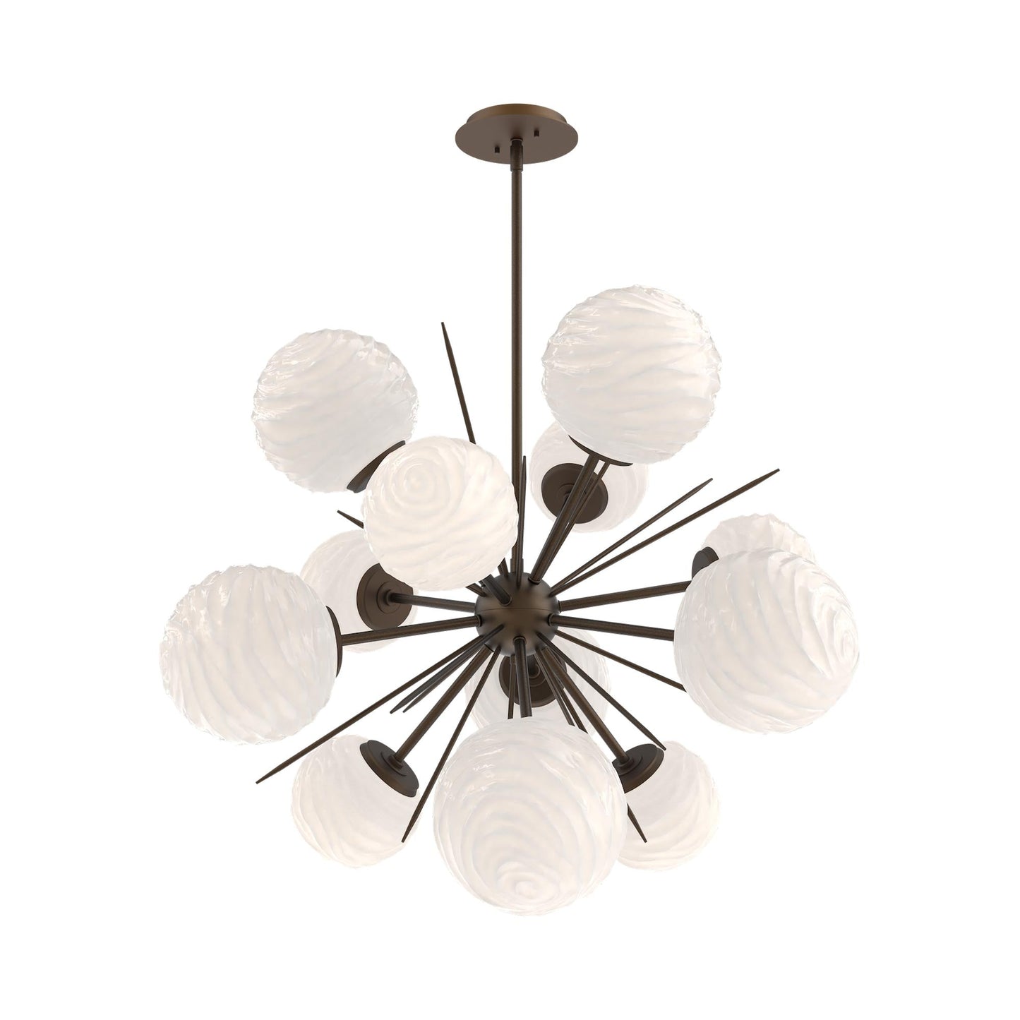 Gaia Starburst LED Chandelier in Flat Bronze/White Blown Glass (33.3-Inch).