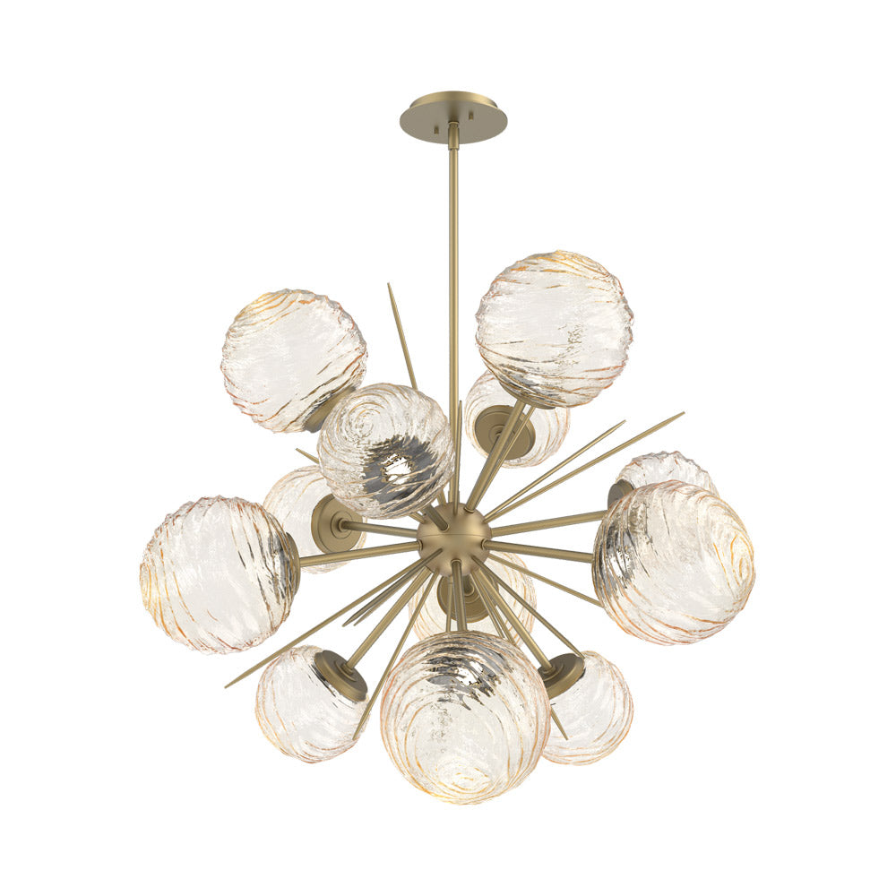 Gaia Starburst LED Chandelier in Gilded Brass/Amber Blown Glass (33.3-Inch).
