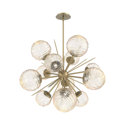 Gaia Starburst LED Chandelier in Gilded Brass/Amber Blown Glass (33.3-Inch).