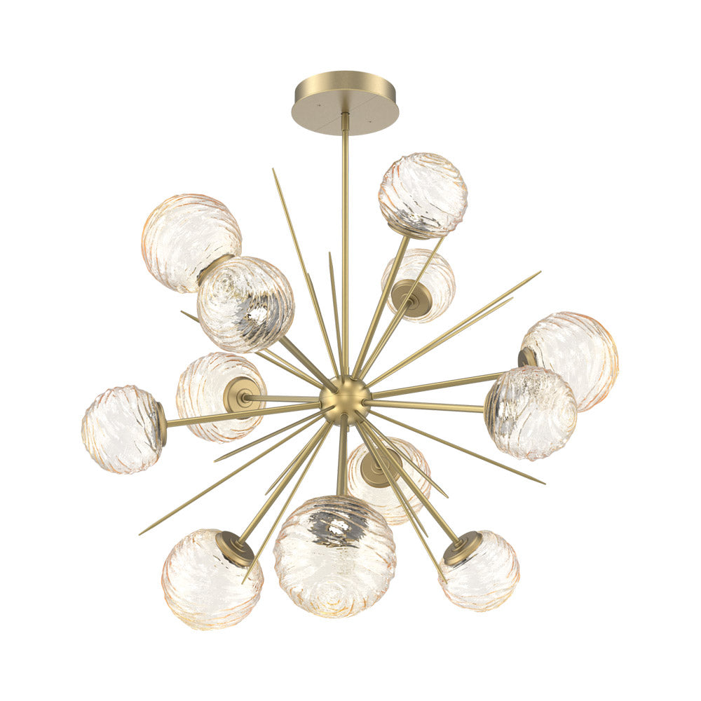 Gaia Starburst LED Chandelier in Gilded Brass/Amber Blown Glass (43.1-Inch).