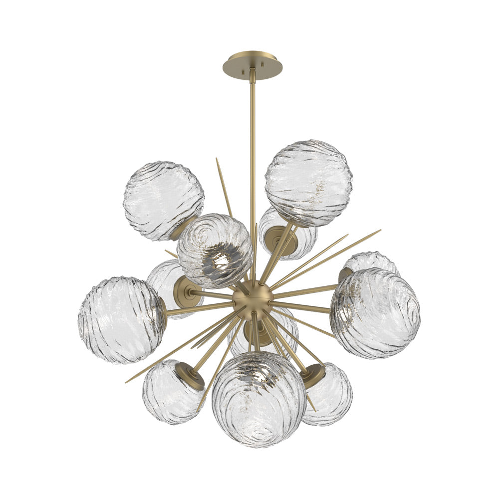 Gaia Starburst LED Chandelier in Gilded Brass/Clear Blown Glass (33.3-Inch).