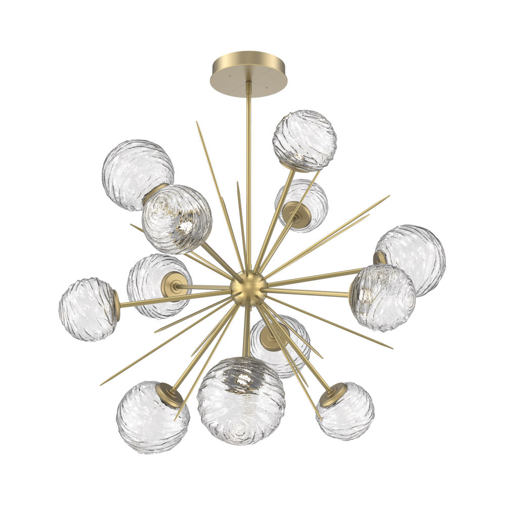 Gaia Starburst LED Chandelier in Gilded Brass/Clear Blown Glass (43.1-Inch).