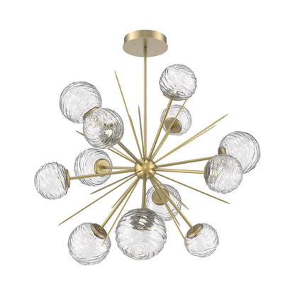Gaia Starburst LED Chandelier in Gilded Brass/Clear Blown Glass (43.1-Inch).
