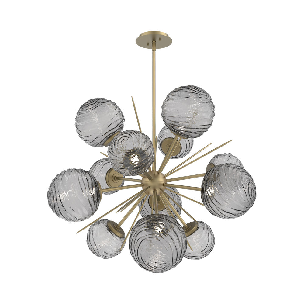 Gaia Starburst LED Chandelier in Gilded Brass/Smoke Blown Glass (33.3-Inch).