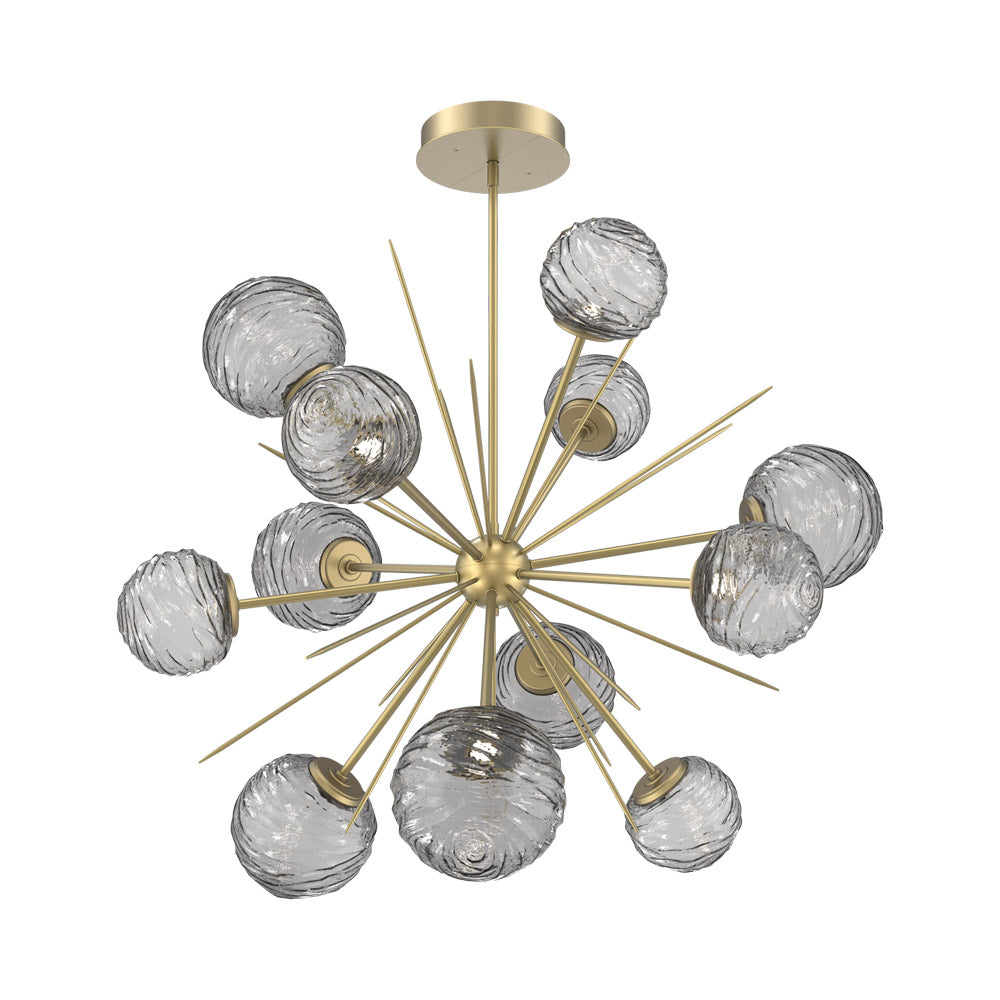 Gaia Starburst LED Chandelier in Gilded Brass/Smoke Blown Glass (43.1-Inch).