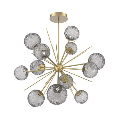 Gaia Starburst LED Chandelier in Gilded Brass/Smoke Blown Glass (43.1-Inch).