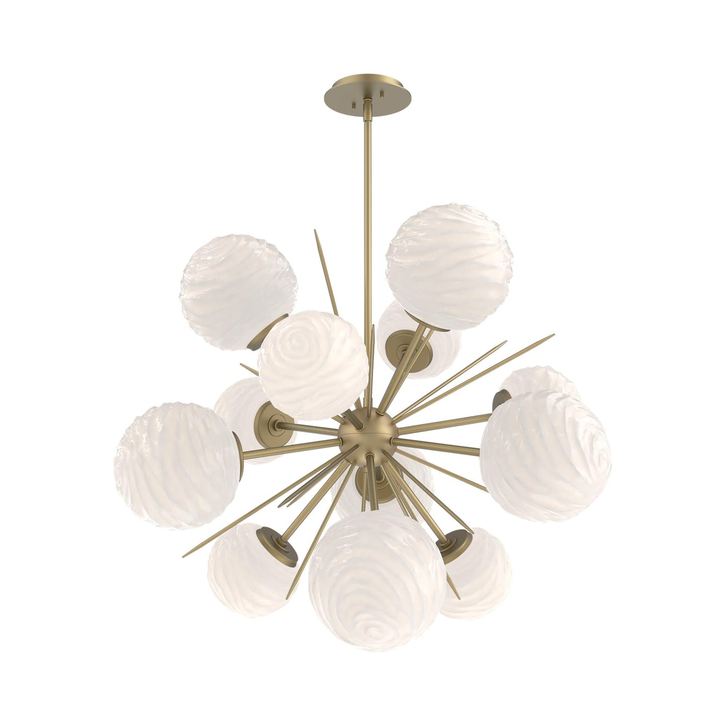 Gaia Starburst LED Chandelier in Gilded Brass/White Blown Glass (33.3-Inch).