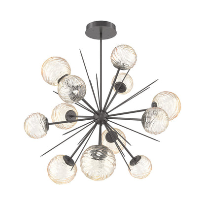 Gaia Starburst LED Chandelier in Graphite/Amber Blown Glass (43.1-Inch).