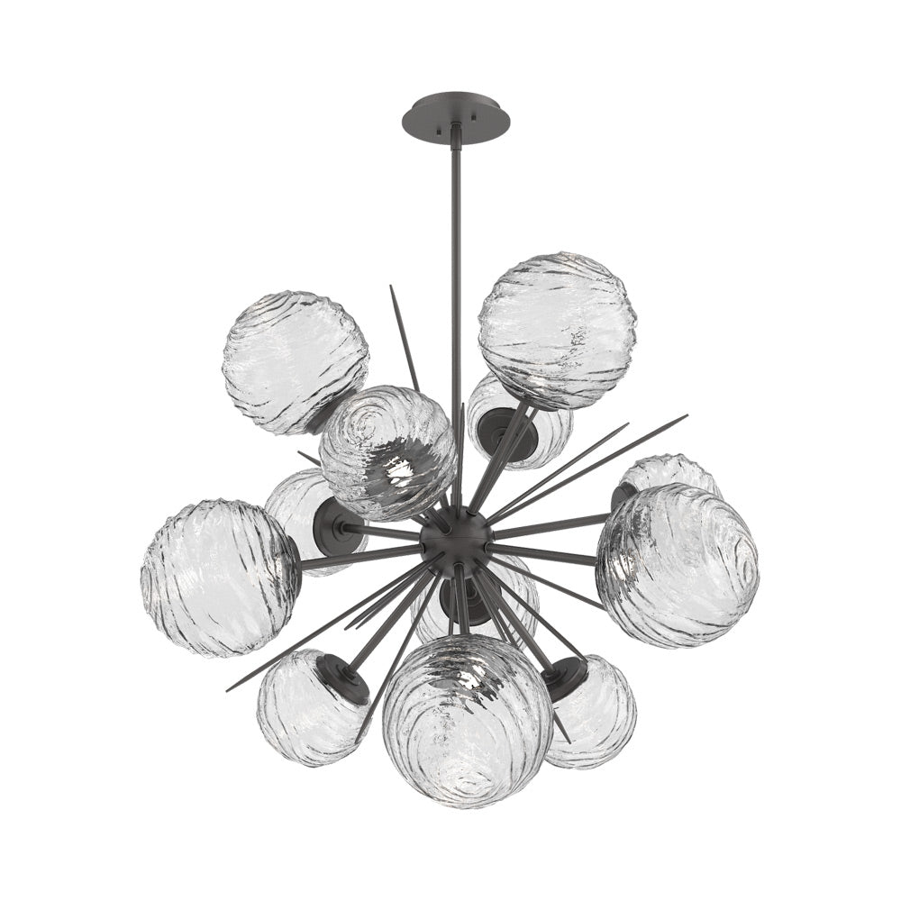 Gaia Starburst LED Chandelier in Graphite/Clear Blown Glass (33.3-Inch).