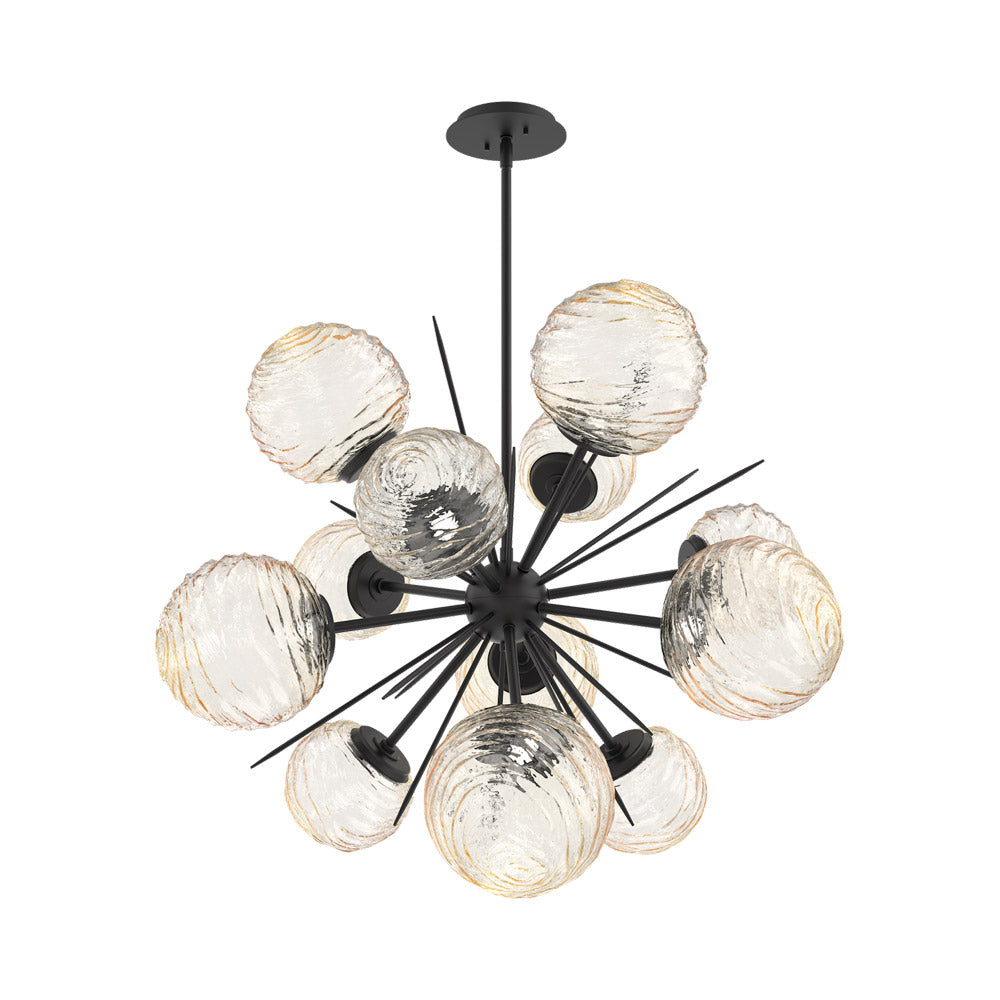 Gaia Starburst LED Chandelier in Matte Black/Amber Blown Glass (33.3-Inch).