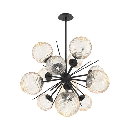 Gaia Starburst LED Chandelier in Matte Black/Amber Blown Glass (33.3-Inch).