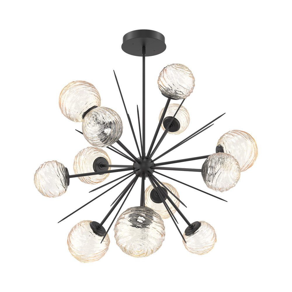 Gaia Starburst LED Chandelier in Matte Black/Amber Blown Glass (43.1-Inch).