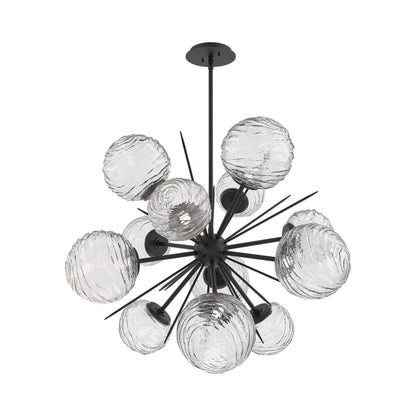 Gaia Starburst LED Chandelier in Matte Black/Clear Blown Glass (33.3-Inch).