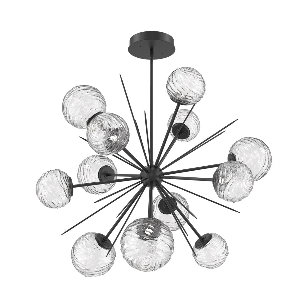 Gaia Starburst LED Chandelier in Matte Black/Clear Blown Glass (43.1-Inch).