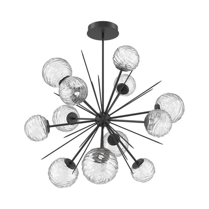 Gaia Starburst LED Chandelier in Matte Black/Clear Blown Glass (43.1-Inch).