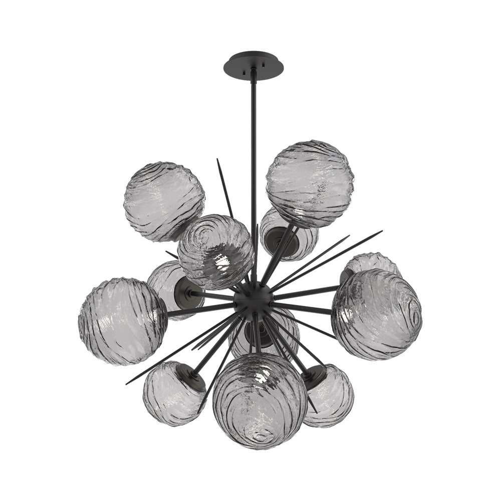 Gaia Starburst LED Chandelier in Matte Black/Smoke Blown Glass (33.3-Inch).