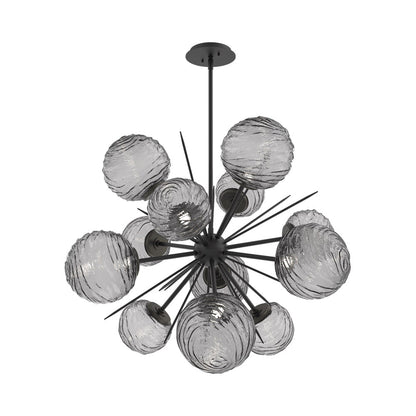 Gaia Starburst LED Chandelier in Matte Black/Smoke Blown Glass (33.3-Inch).